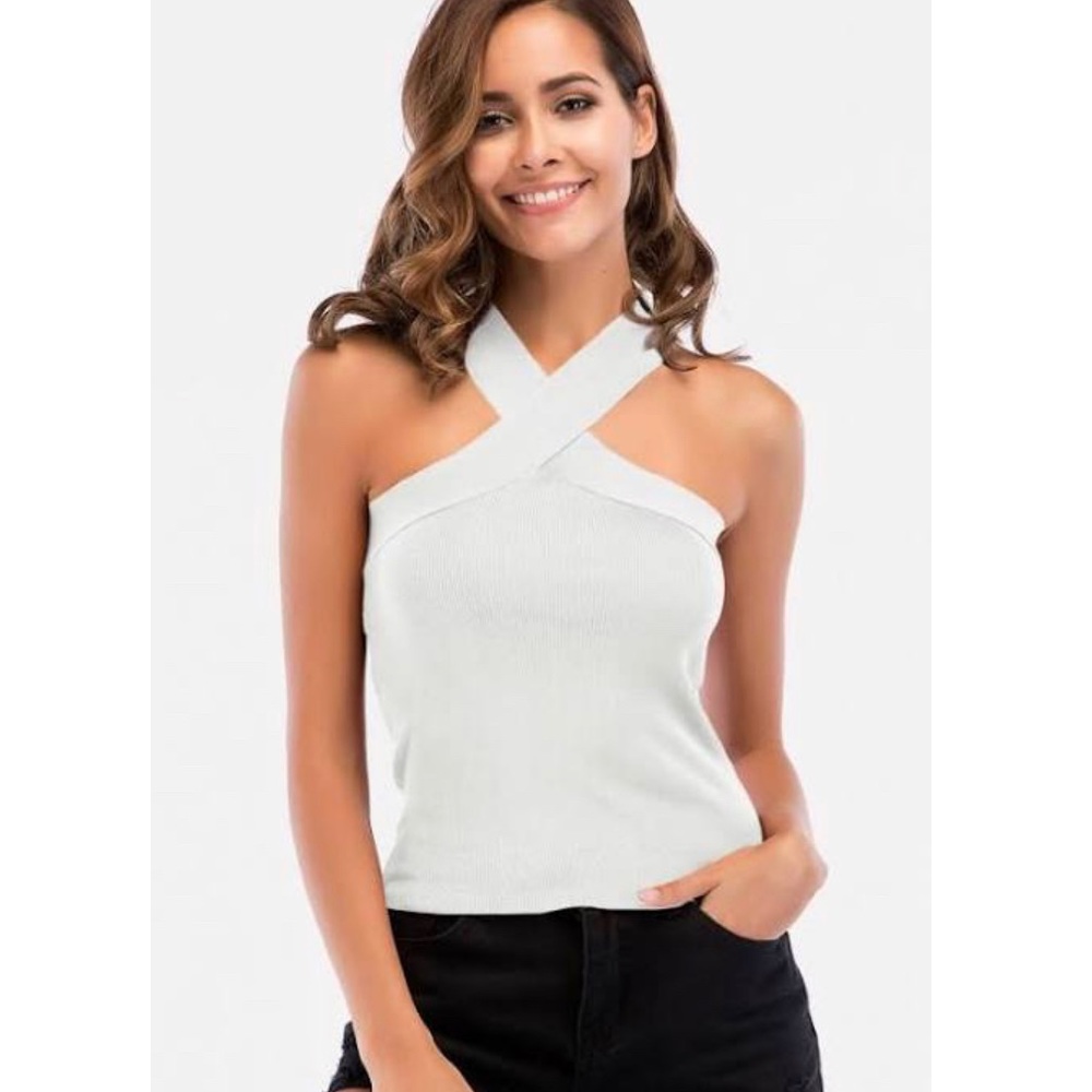 white criss cross ribbed top